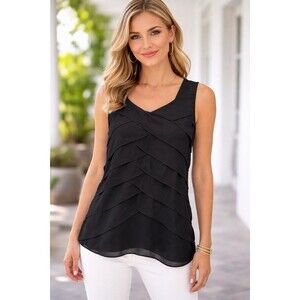 Chico’s Women’s Tank Ruffled Tiered Top Size 1 Black LB